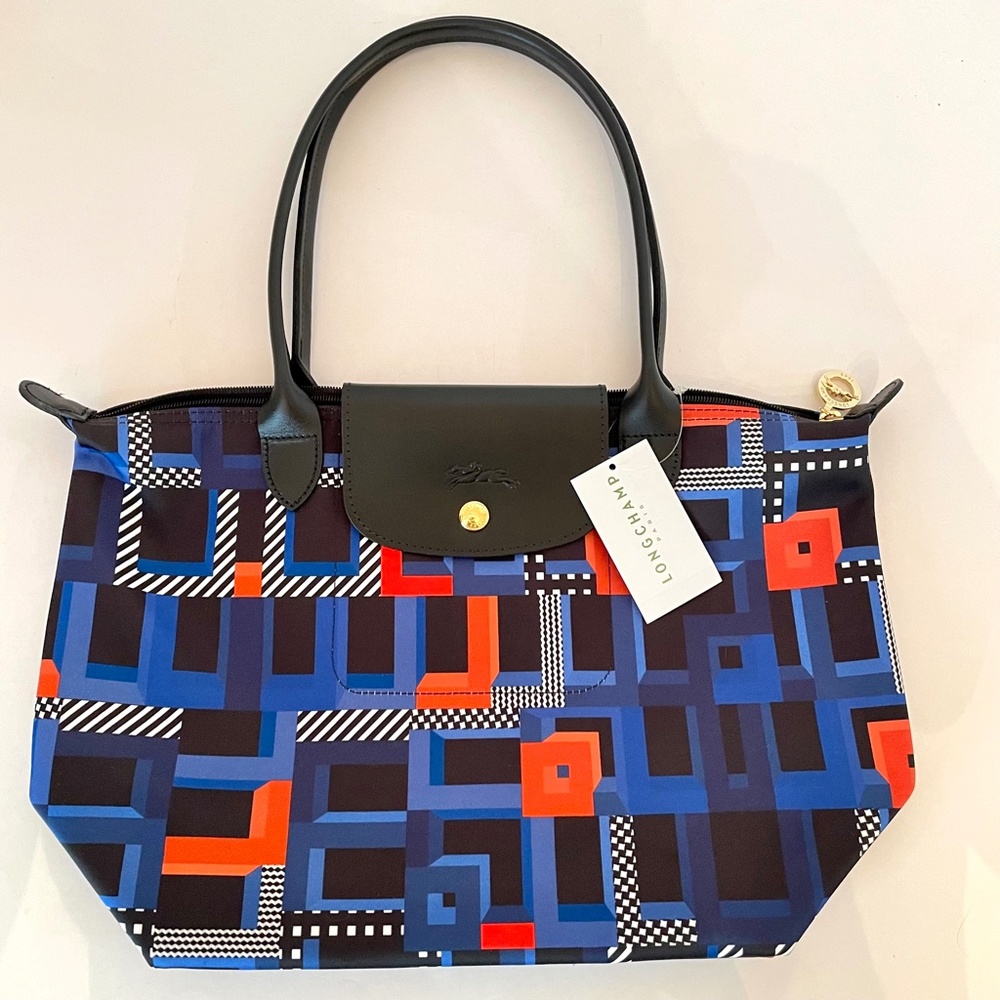 Longchamp Le Pliage Memphis ArtWalk Medium Tote Cobalt Blue - Picture 6 of 13
